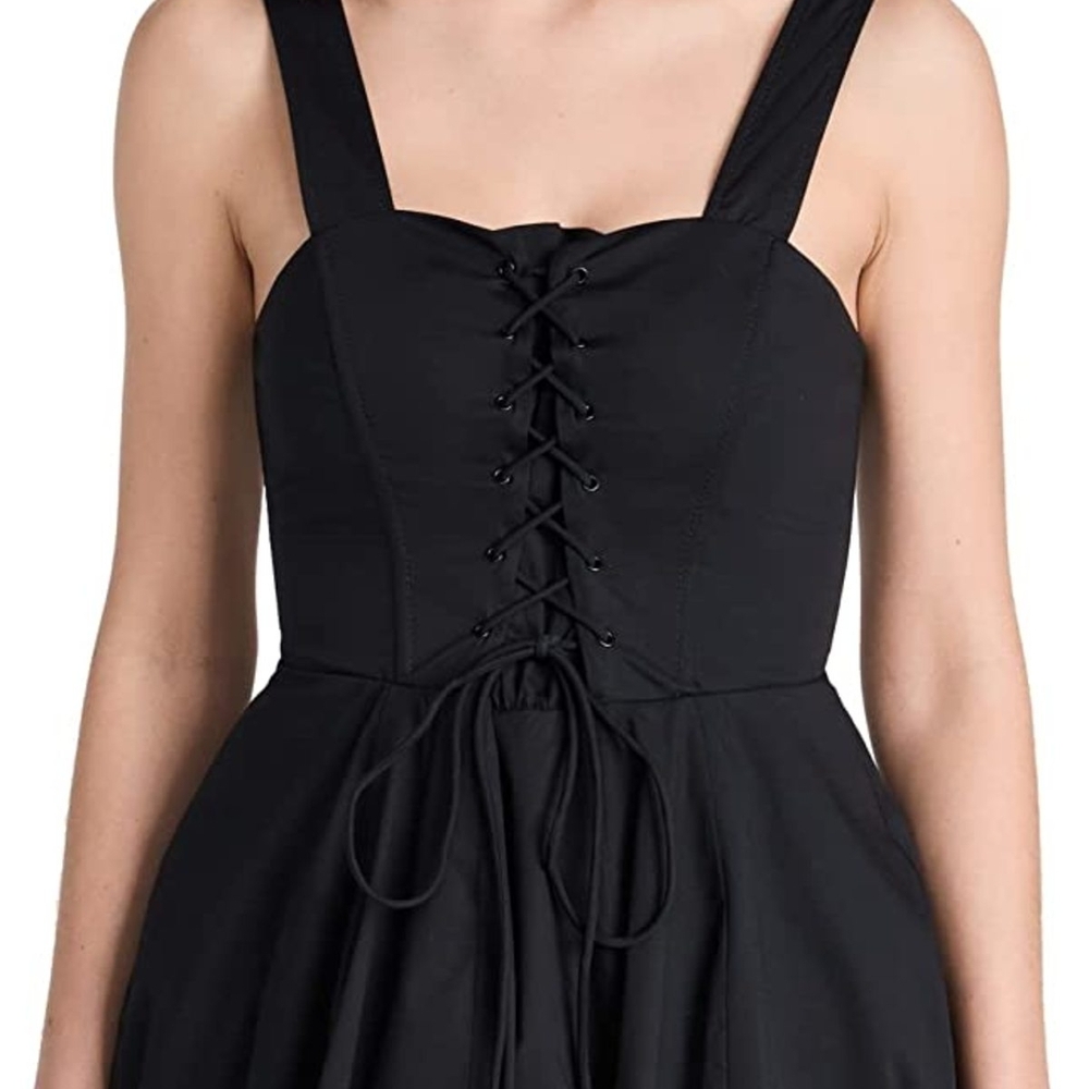 STAUD Black Strapless Lace-Up Dress